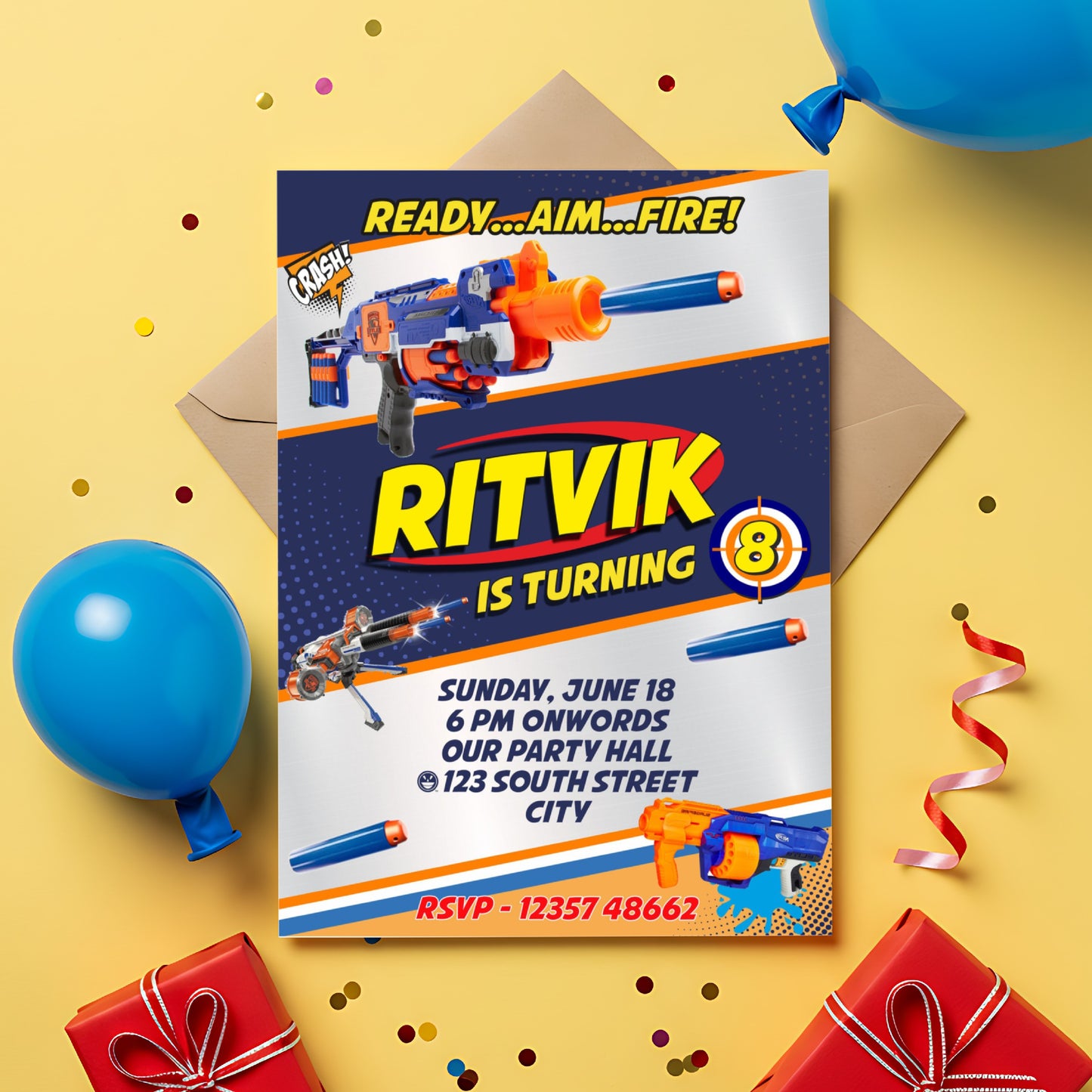 Nerf Gun Theme Invite