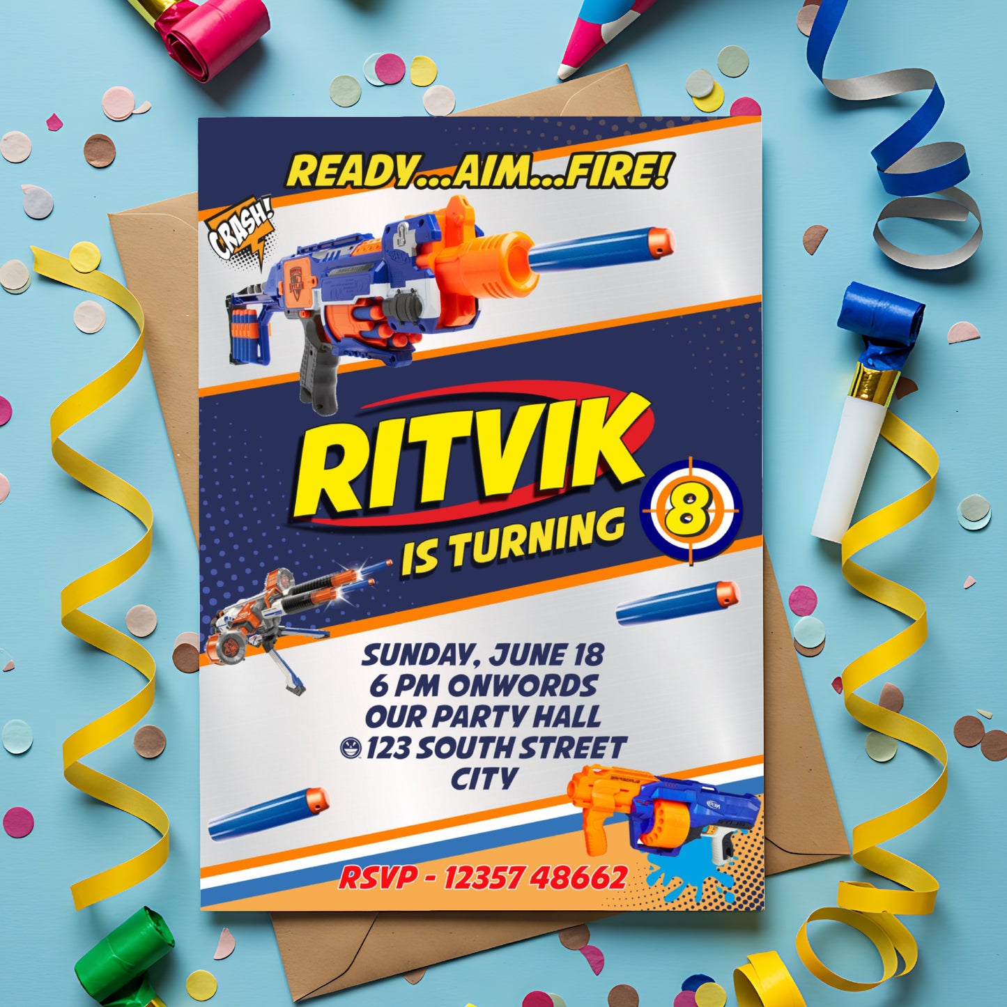 Nerf Gun Theme Invite